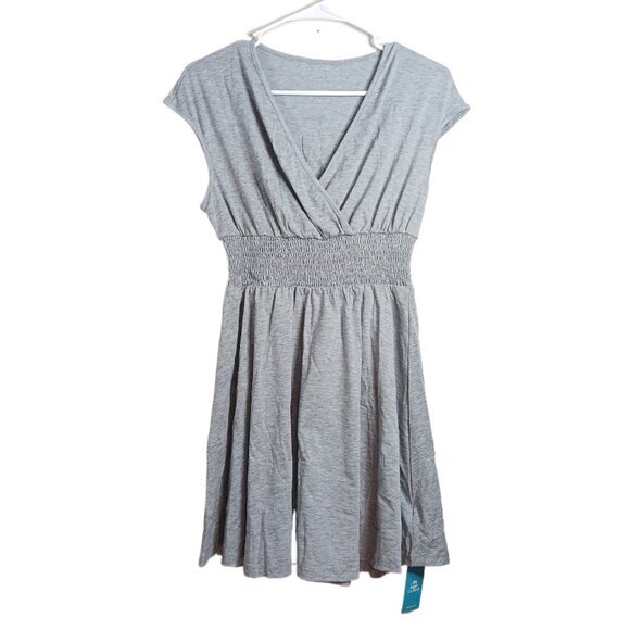 CUPSHE Smocked Waist Mini Dress Women’s S Gray Retro 90s Y2K Casual Swim Cover - Picture 1 of 4